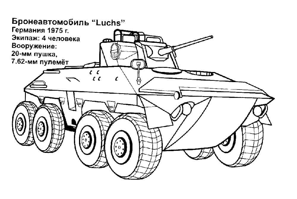 Coloring Tank armored car. Category weapons. Tags:  Tank.