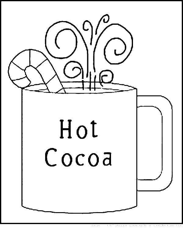 Название: Раскраска Горячая кружка с какао. Категория: раскраски зима. Теги: како, кружка.