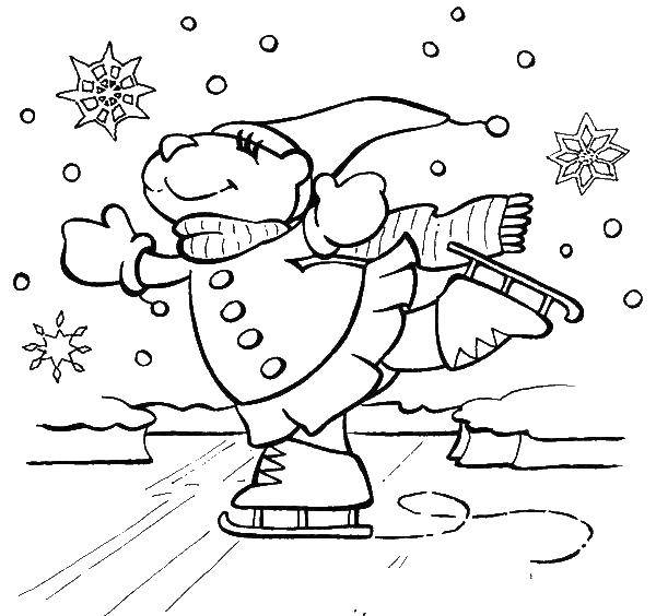 Название: Раскраска Катание на коньках. Категория: раскраски зима. Теги: коньки, зима.