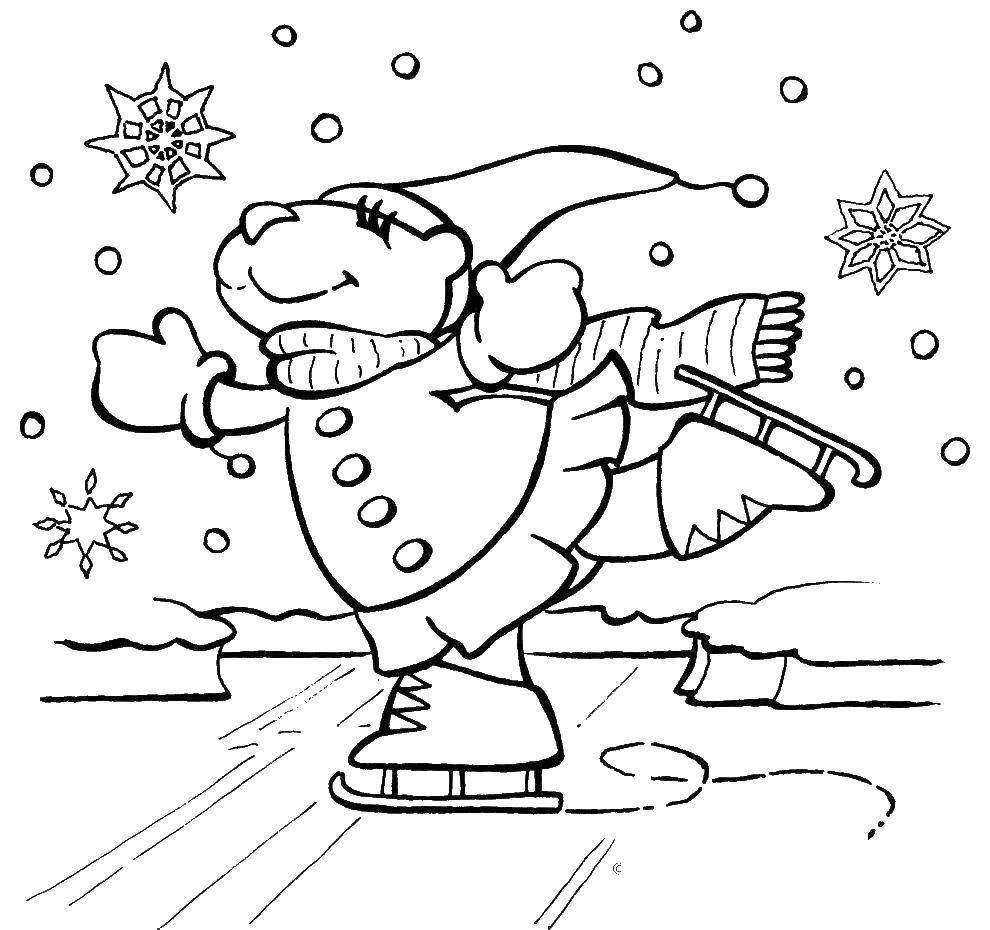 Название: Раскраска Катание на коньках. Категория: новый год. Теги: коньки, снег, катание.