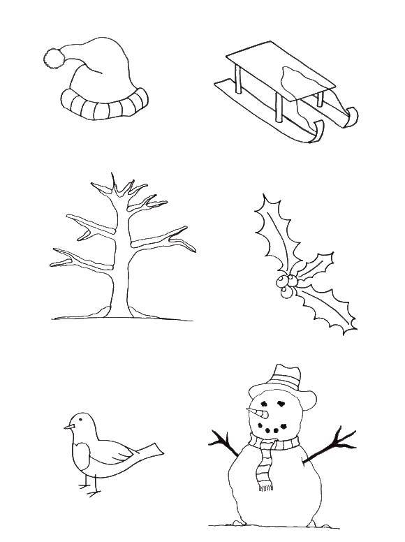 Coloring Winter coloring pages sled hat snowman. Category coloring winter. Tags:  winter.