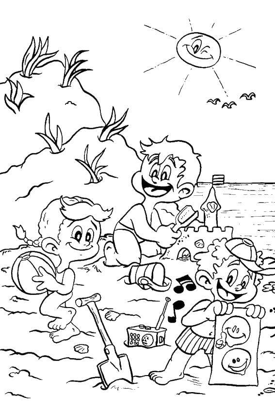 Название: Раскраска Дети на пляже. Категория: Лето. Теги: пляж, дети.
