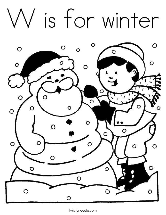 Название: Раскраска Мальчик лепит снеговика. Категория: раскраски зима. Теги: мальчик, снег.