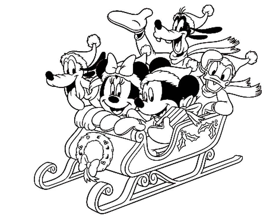 Coloring Mickey and Minnie mouse and his friends. Category coloring winter. Tags:  Mickymaus, new year.