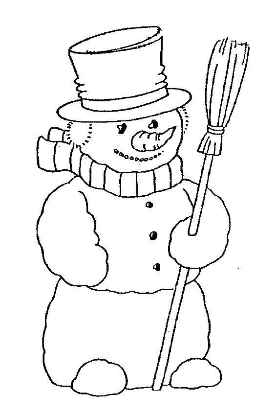Coloring Snowman with broom. Category coloring winter. Tags:  snowman, broom.