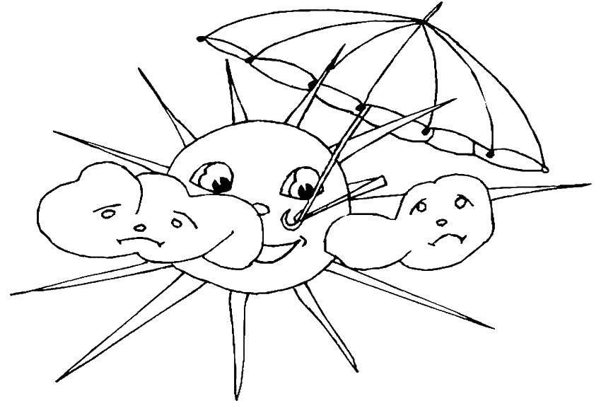 Coloring Sun with umbrella. Category Summer. Tags:  sun, umbrella.