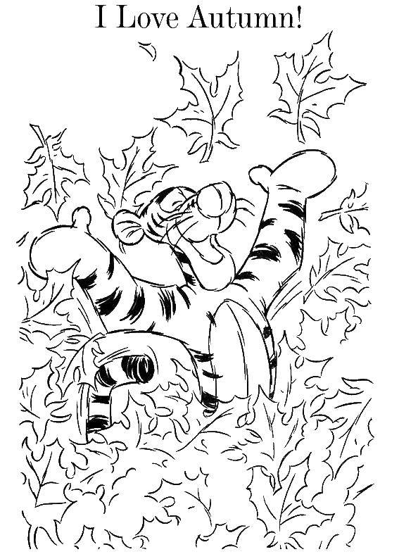 Название: Раскраска Тигра любит осень. Категория: Осень. Теги: тигра.