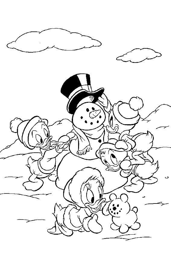 Coloring Duck lerat snowman. Category cartoons. Tags:  Duck tales.