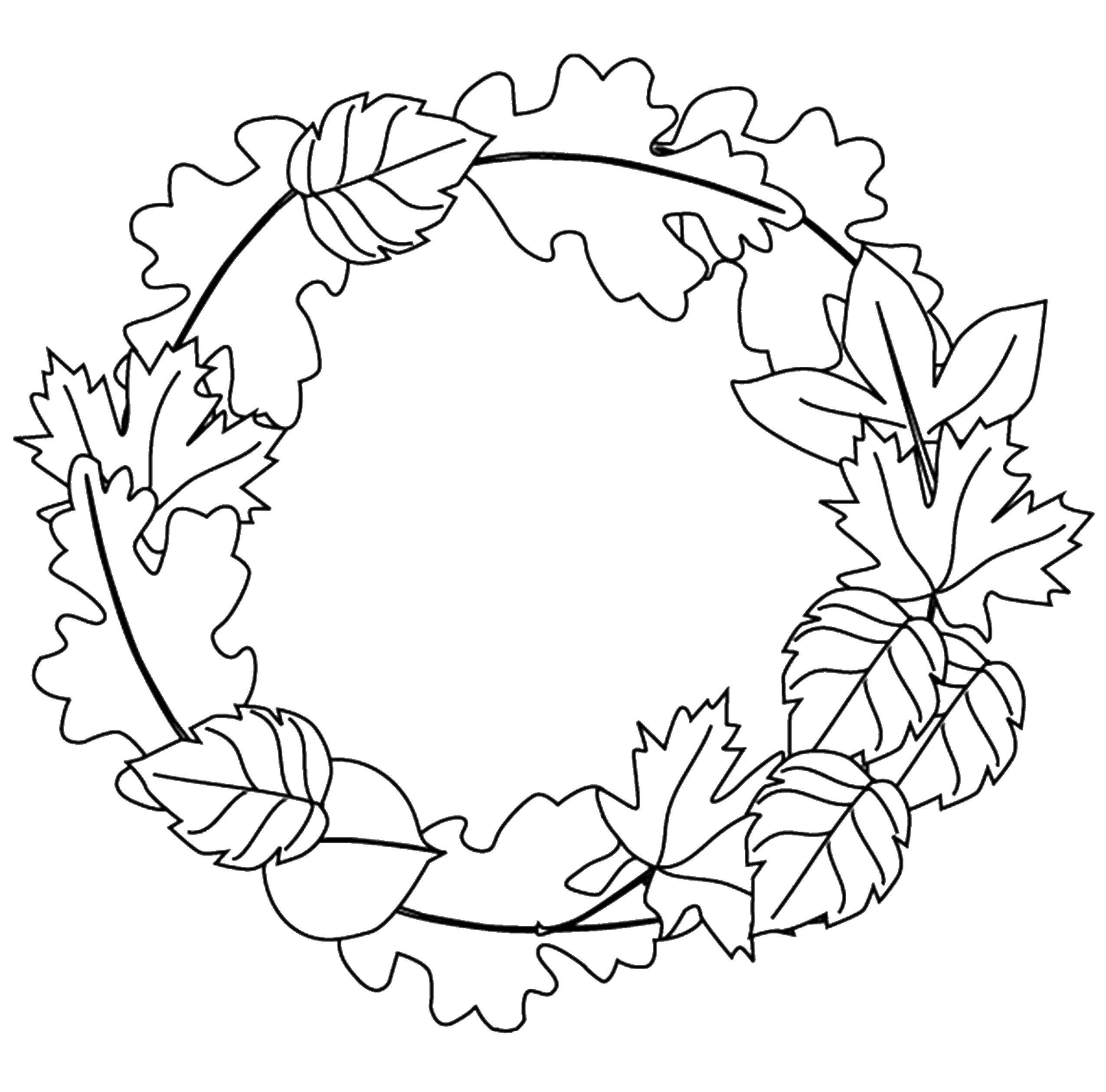 Coloring A wreath of autumn leaves. Category Autumn. Tags:  wreath, fall, leaves.