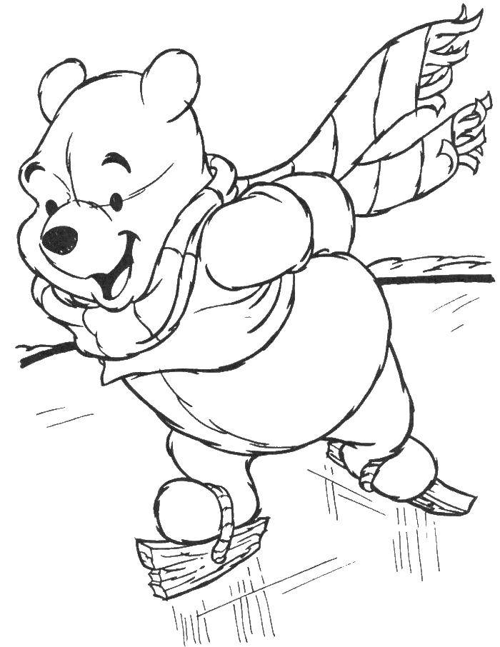 Coloring Winnie the Pooh ice skating. Category coloring winter. Tags:  Winnie the Pooh, skates.