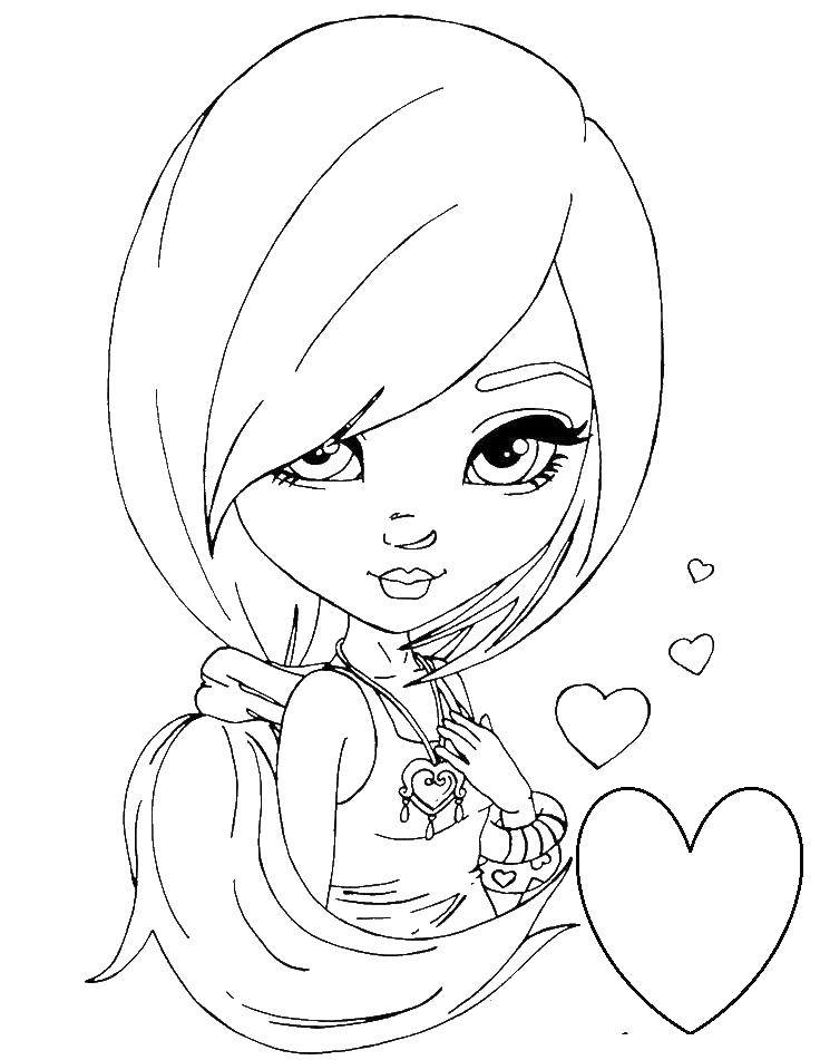 Coloring Girl with hearts. Category people. Tags:  girl.