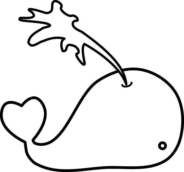 Название: Раскраска Китёнок пускает фонтанчик. Категория: раскраски для маленьких. Теги: Подводный мир, кит.
