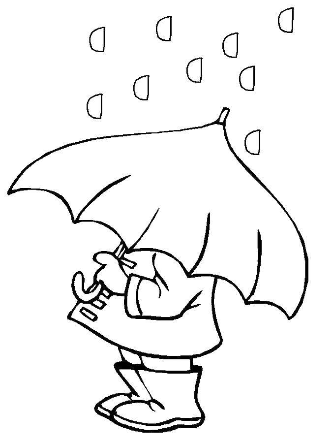 Название: Раскраска Весенний дождь. человек под зонтом. Категория: Весна. Теги: дождь, зонт.