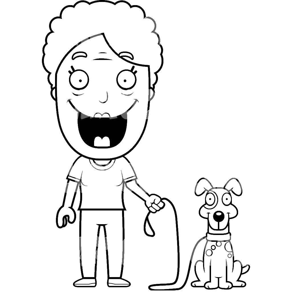 Coloring The mistress of a dog. Category People. Tags:  Men, man, animals.