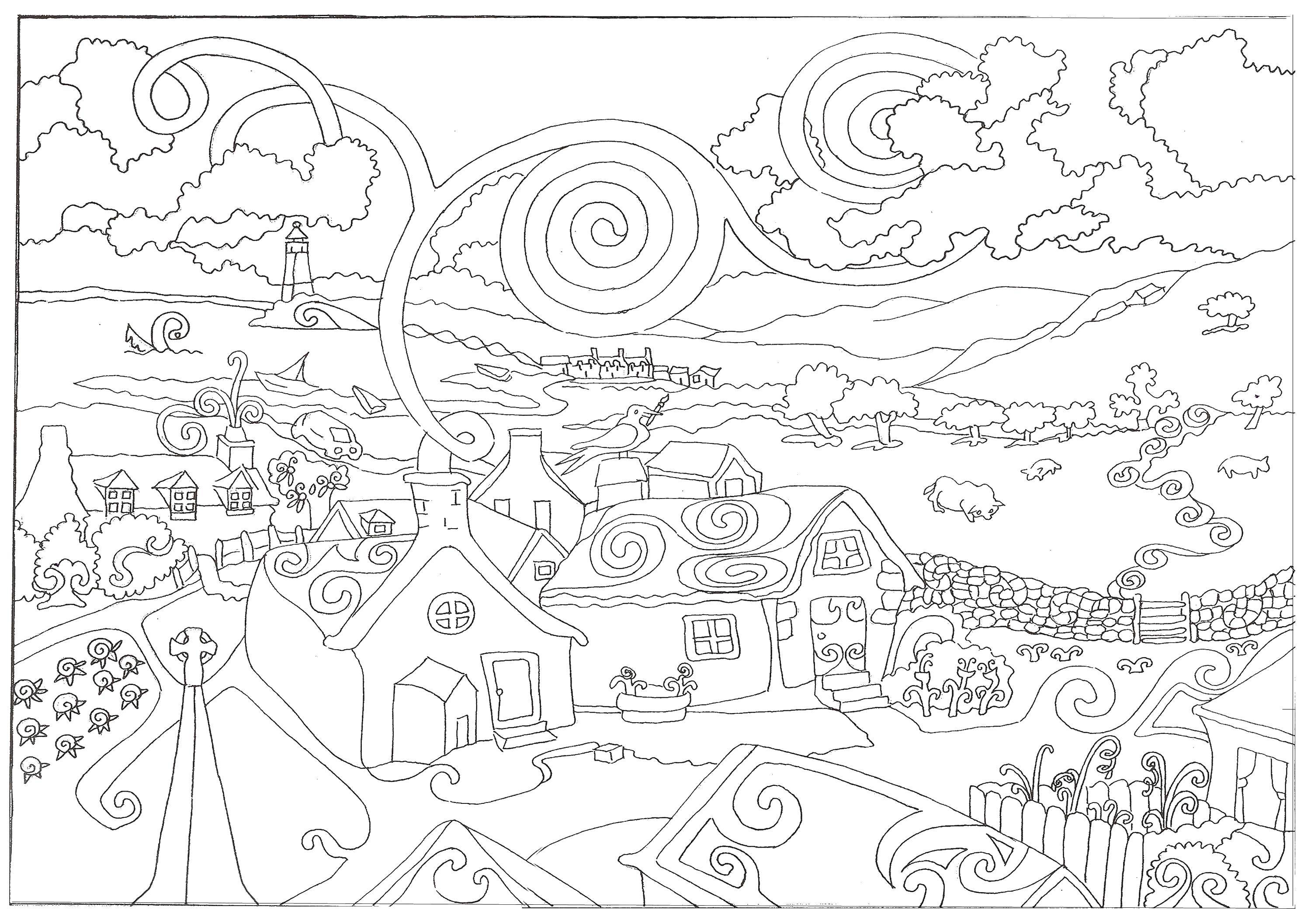 Coloring Village. Category The contours of the cartoons. Tags:  the village.
