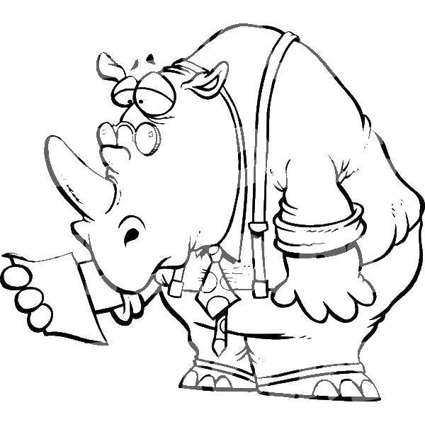 Название: Раскраска Носорог читает письмо. Категория: Контуры из мультфильмов. Теги: носорог, письмо.