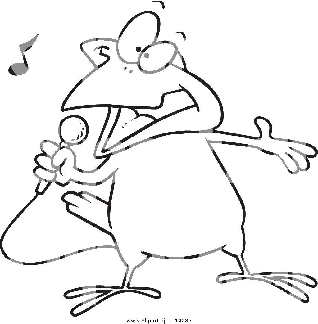 Coloring Bird singing with microphone. Category The contours of the cartoons. Tags:  bird, singing.