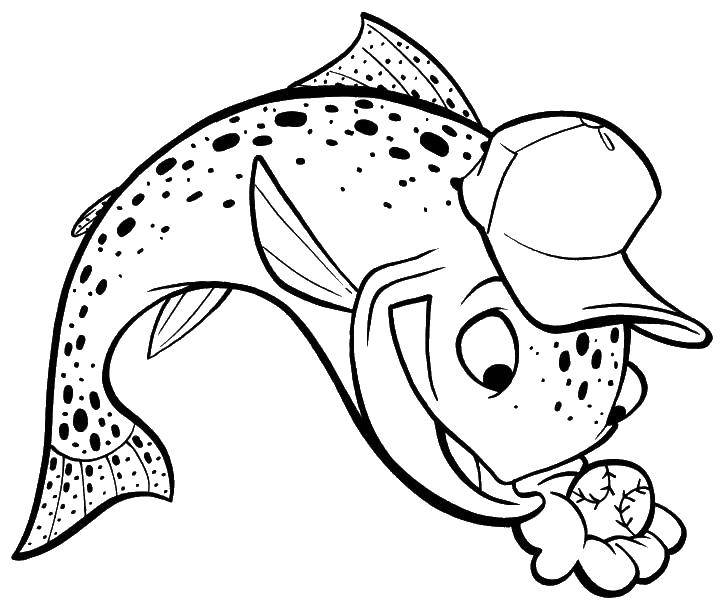 Название: Раскраска Рыба играет в бейсбол. Категория: Контуры из мультфильмов. Теги: рыба, бейсбол.