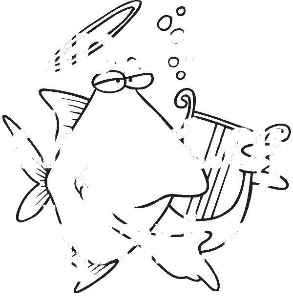 Название: Раскраска Рыба с арфой. Категория: Контуры из мультфильмов. Теги: рыба, арфа.