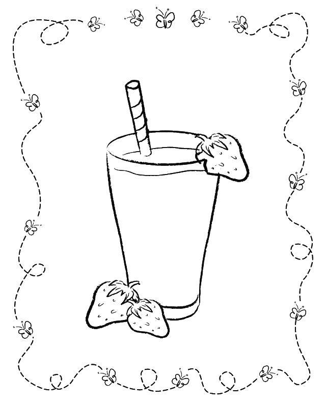 Название: Раскраска Коктейль с клубникой и трубочкой. Категория: еда. Теги: коктейль.