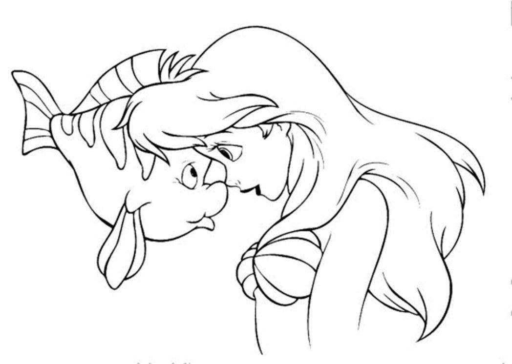 Coloring Ariel and flounder. Category Disney coloring pages. Tags:  Disney, the little mermaid, Ariel.