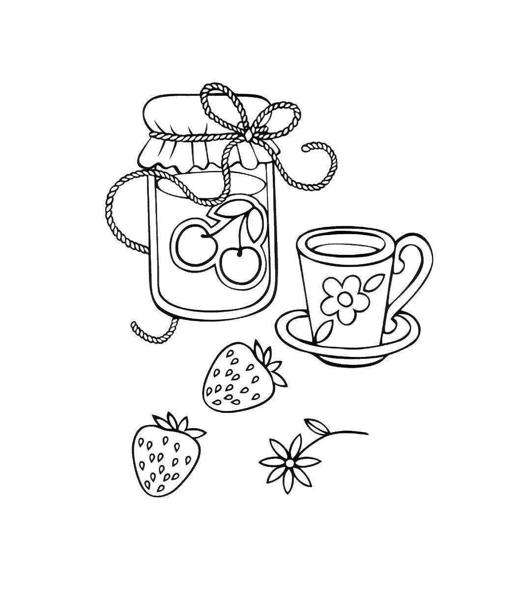 Название: Раскраска Чай с вареньем. Категория: Еда. Теги: еда , чай, варенье.