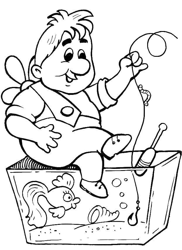 Название: Раскраска Карлсон ловит рыбку. Категория: раскраски карлсон. Теги: Персонаж из мультфильма, Малыш и Карлсон .