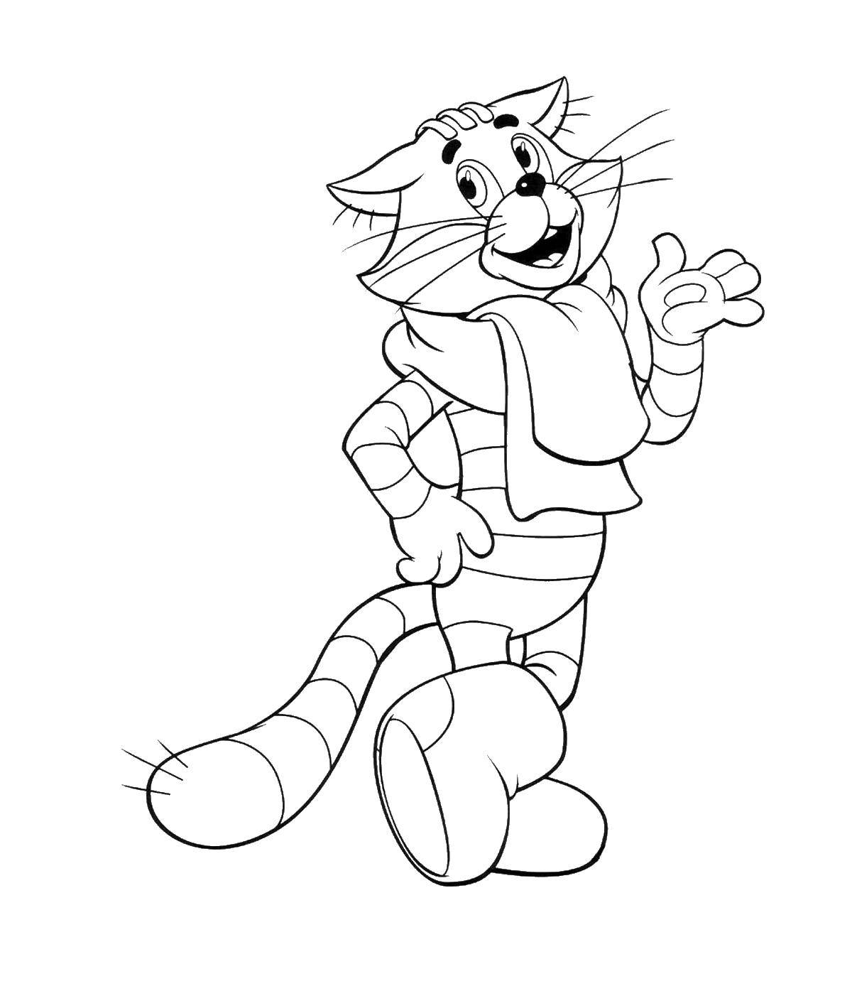Название: Раскраска Кот матроскин с шарфом. Категория: раскраски простоквашино. Теги: кот Матроскин, шарф.