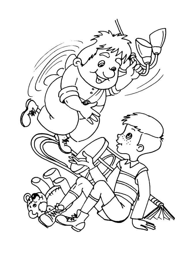 Название: Раскраска Малыш и карлсон играют. Категория: раскраски карлсон. Теги: Персонаж из мультфильма, Малыш и Карлсон .