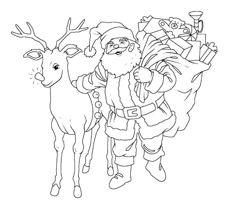 Название: Раскраска Санта клаус с олененком. Категория: новый год. Теги: Санта.