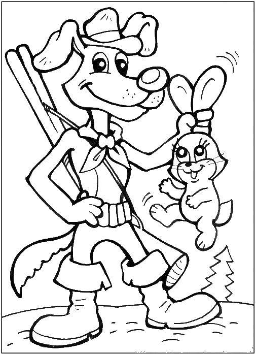 Название: Раскраска Шарик поймал зайчонка. Категория: раскраски простоквашино. Теги: Персонаж из мультфильма, Простоквашино .