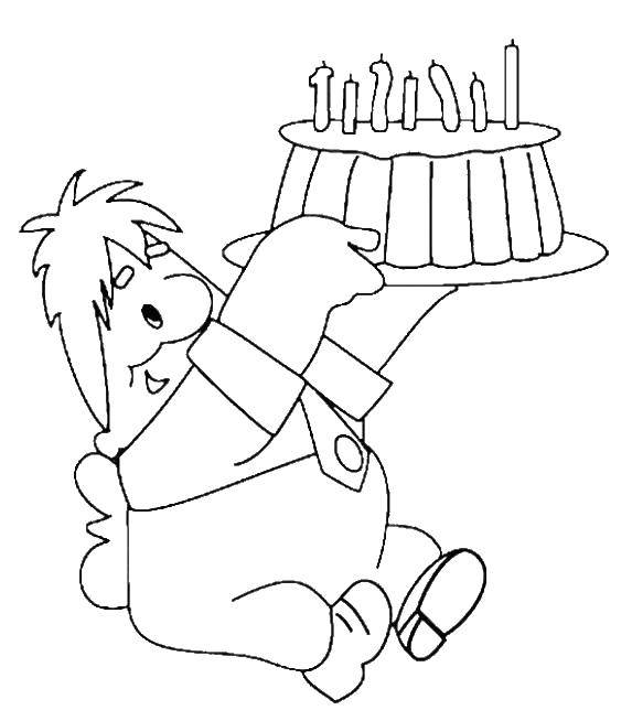Coloring Carlson with a cake and with 7. candles. Category coloring Carlson. Tags:  Carlson, cake.