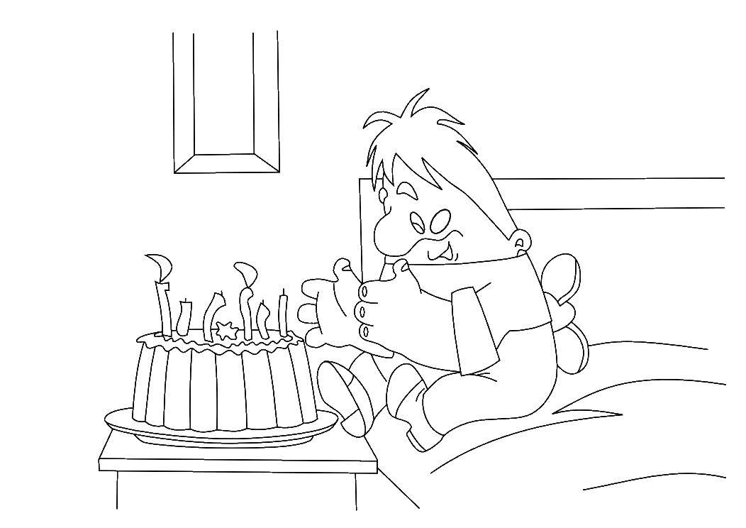Coloring Carlson with a cake and with 7. candles. Category coloring Carlson. Tags:  Carlson , baby.