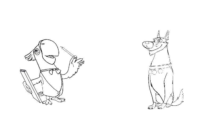 Coloring Parrot and dog. Category coloring Belka and Strelka. Tags:  Parakeet, dog.