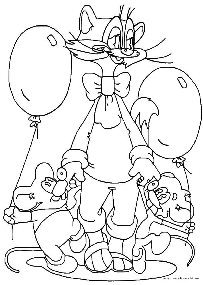 Название: Раскраска Кот леопольд и мыши идут с шариками. Категория: раскраски кот леопольд. Теги: Кот, леопольд.