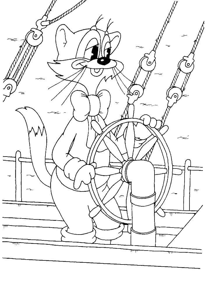 Coloring Leopold the cat at the helm. Category coloring cat Leopold. Tags:  The cat, Leopold.