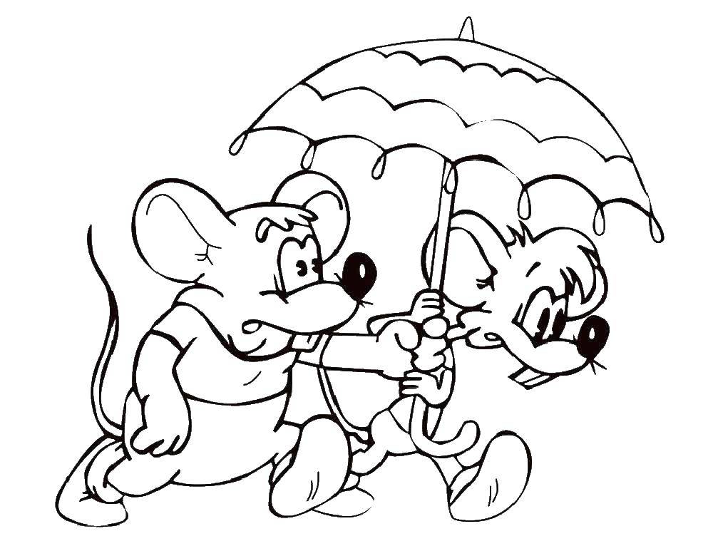 Coloring Mouse go under the umbrella. Category coloring cat Leopold. Tags:  The cat, Leopold.