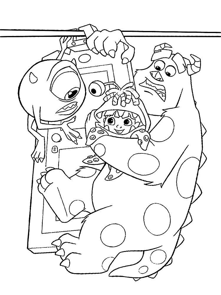 Coloring James, Mike and Boo. Category coloring monsters Inc. Tags:  Monsters Inc., cartoon.