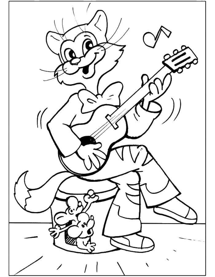 Название: Раскраска Кот леопольд играет на гитаре. Категория: раскраски кот леопольд. Теги: Кот, леопольд.