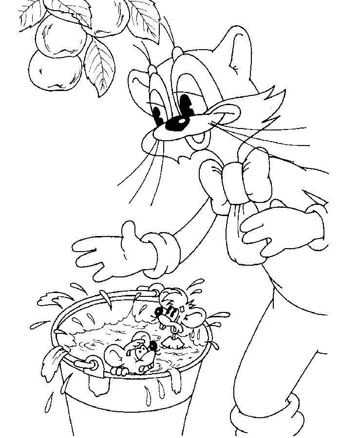 Coloring Leopold the cat rescues mice. Category coloring cat Leopold. Tags:  Cartoon character, Leopold the cat, the mouse.
