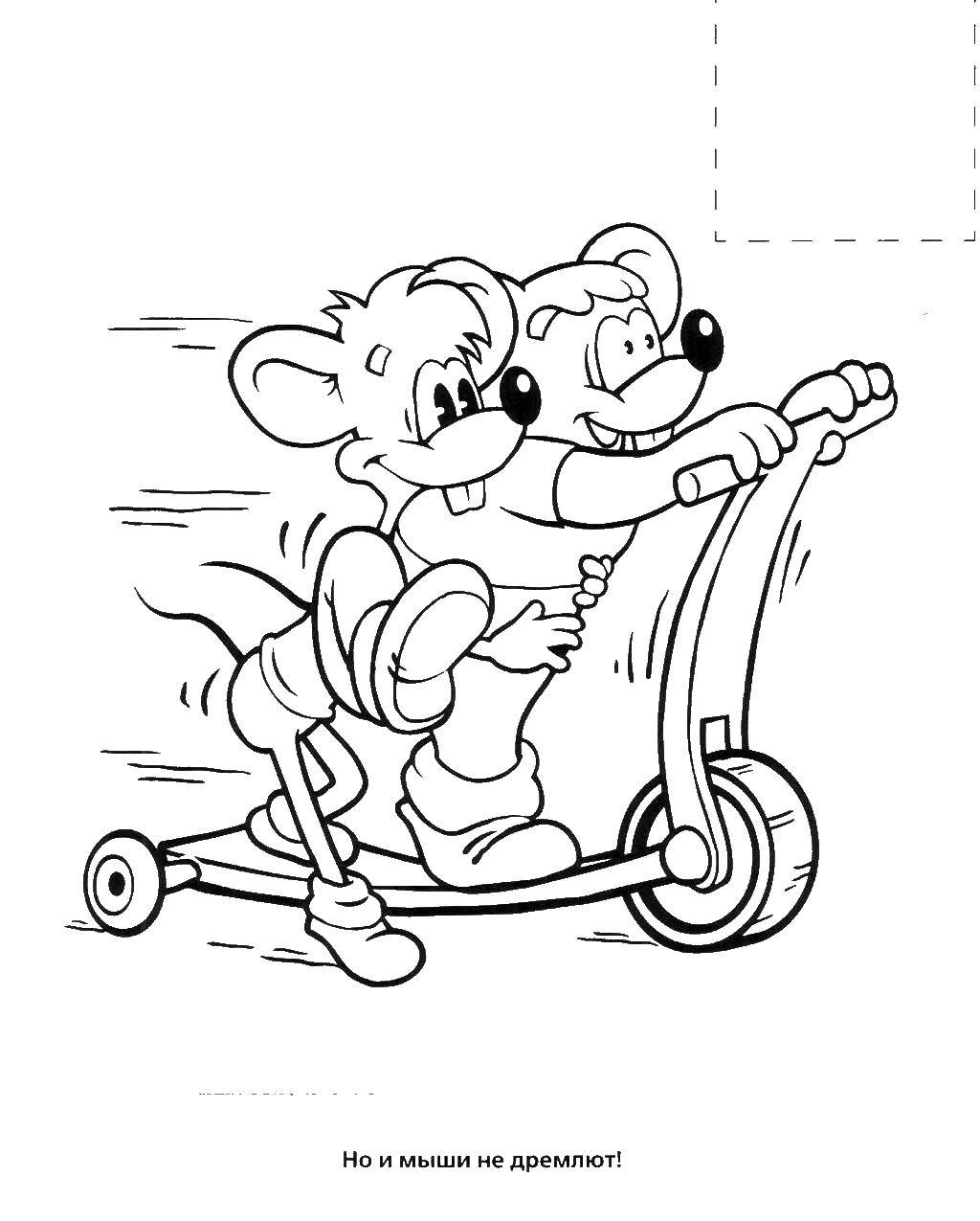 Coloring Mouse ride on scooter. Category coloring cat Leopold. Tags:  The cat, Leopold.