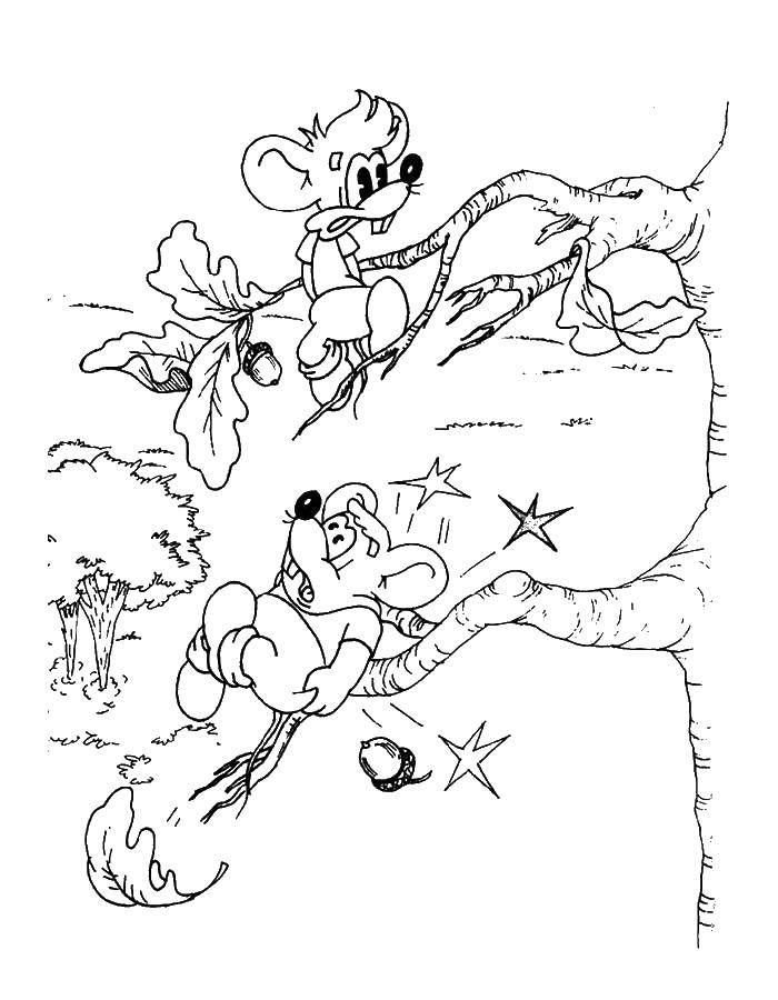 Название: Раскраска Мыши падают с дерево. Категория: раскраски кот леопольд. Теги: мыши, кот, леопольд.