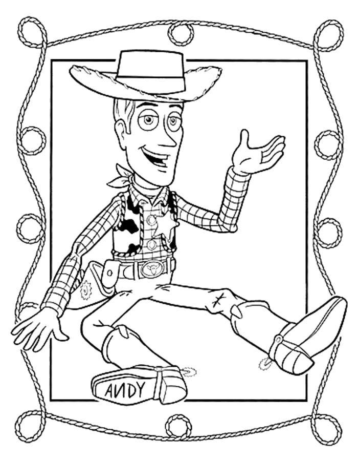 Розмальовки  Шериф вуді. Завантажити розмальовку Персонаж з мультфільму, Історія іграшок .  Роздрукувати ,історія іграшок,