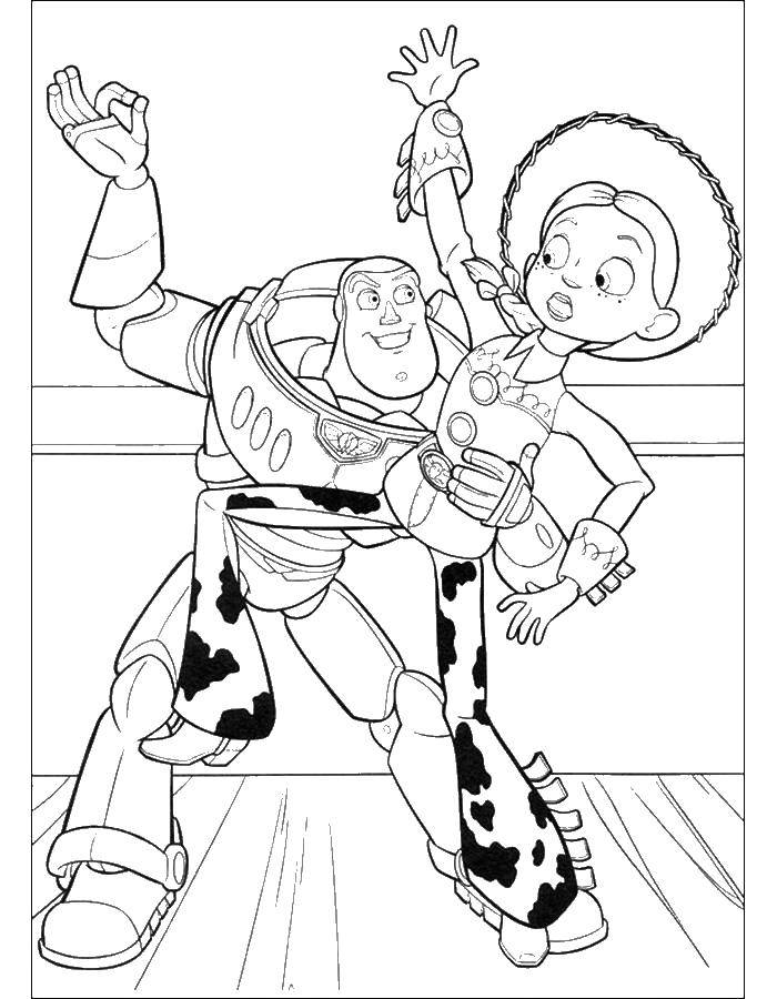 Coloring Buzz Lightyear and Jessie dancing. Category toy story. Tags:  Buzz Lightyear, toys.