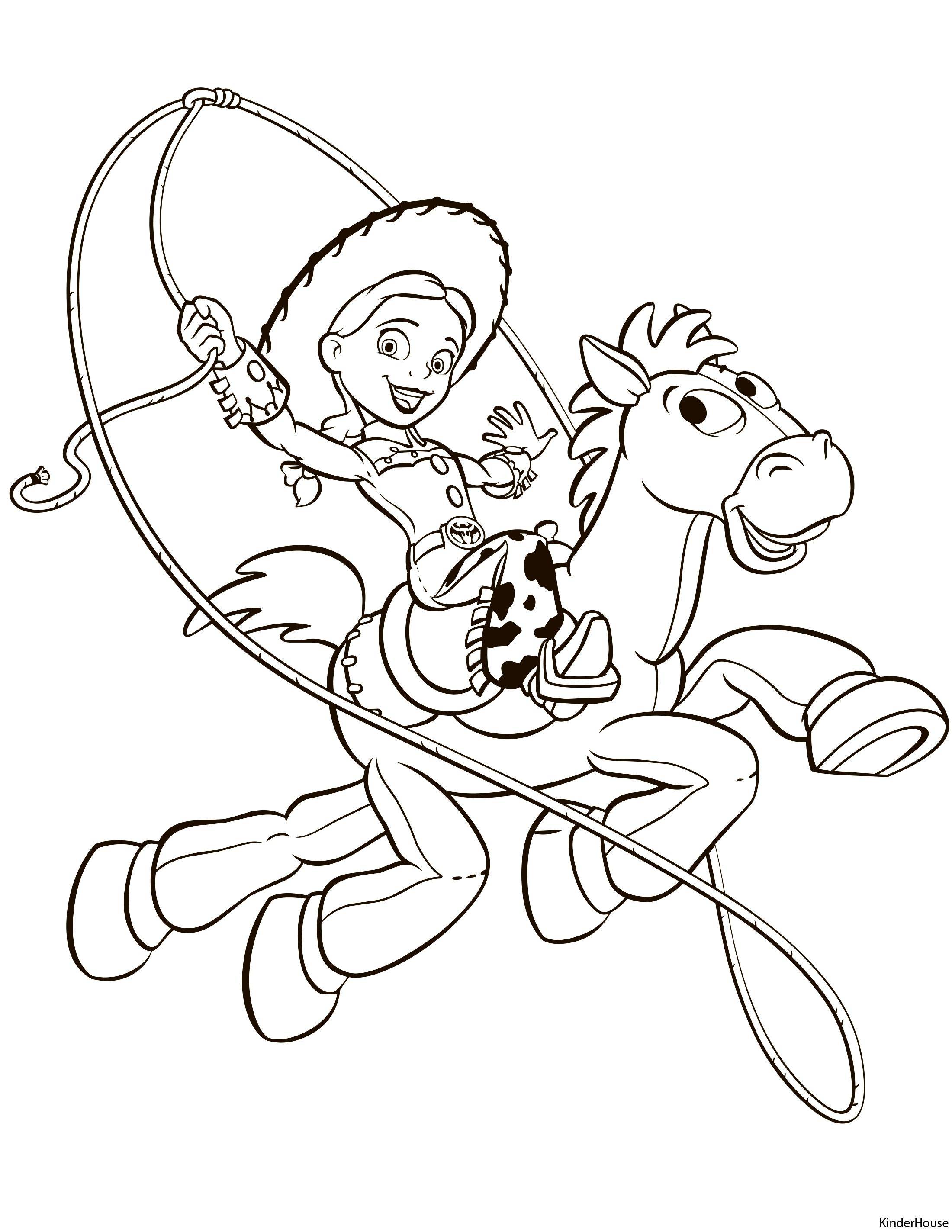 Название: Раскраска Джесси – кукла ковбойша на булсай коне. Категория: история игрушек. Теги: Джесси, кукла, ковбойша.