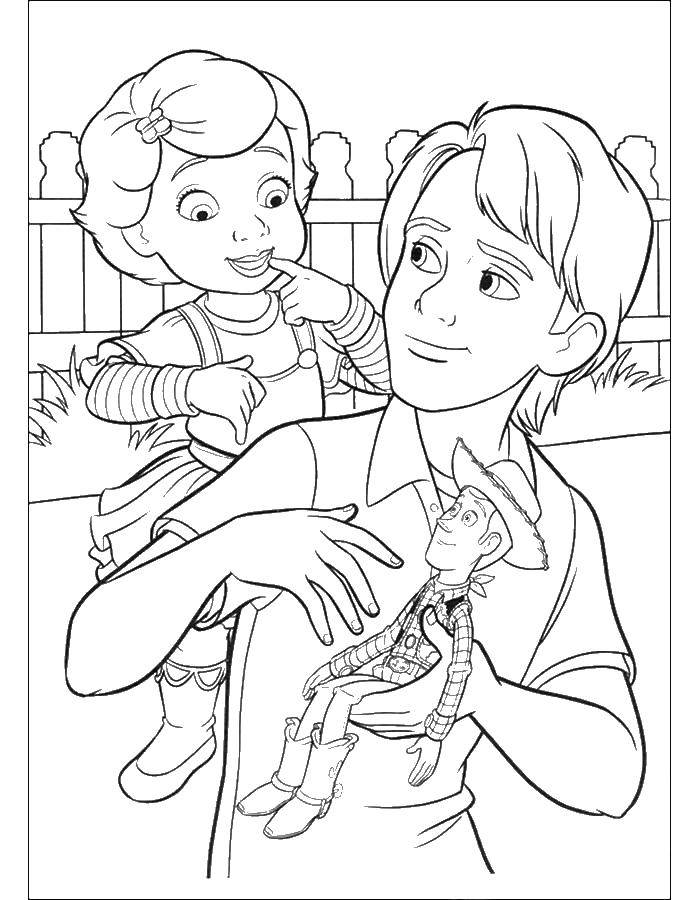 Coloring Andy Davis gives a girl woody. Category toy story. Tags:  ANDY DAVIS toy story.
