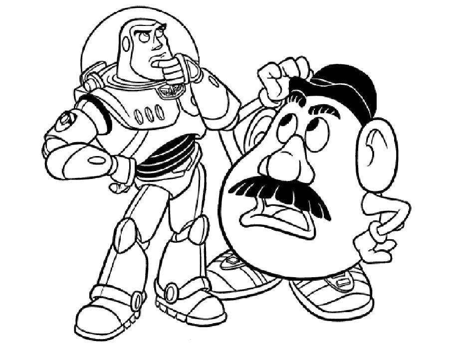 Coloring Mr. potato head and buzz. Category toy story. Tags:  Cartoon character, toy Story.