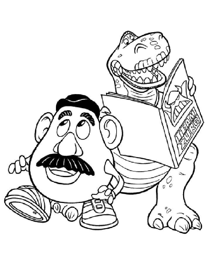 Название: Раскраска Мистер картофельная голова и тирэкс. Категория: история игрушек. Теги: Персонаж из мультфильма, История игрушек .