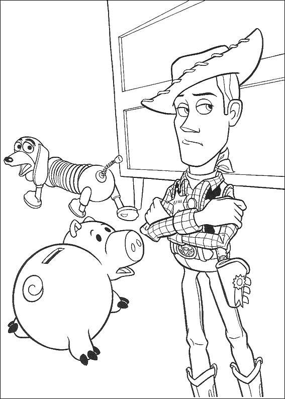 Coloring Woody and Hamm. Category toy story. Tags:  Woody, toys.