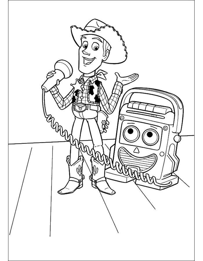Coloring Woody sings. Category toy story. Tags:  Woody, toys.